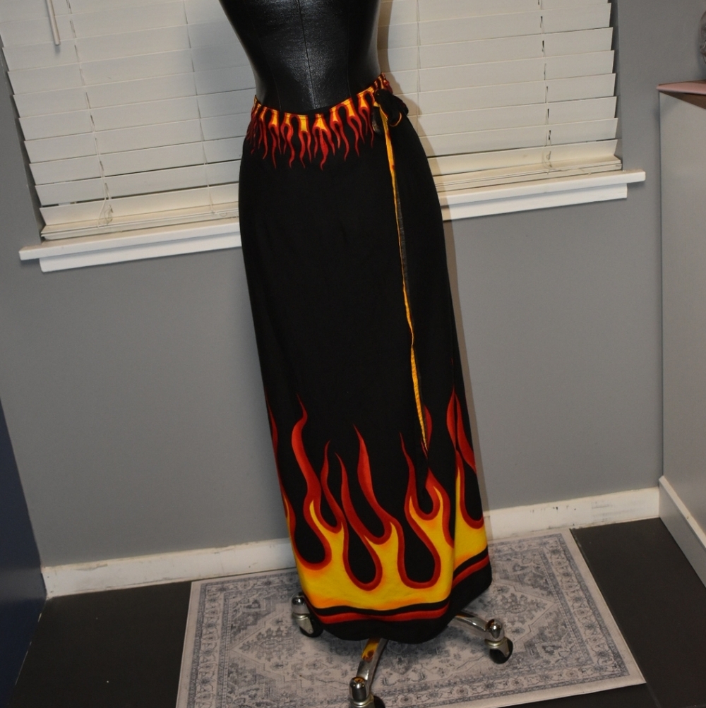Black and Red Flame Print Skirt